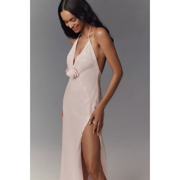 Bardot Aradia Sequin Halter Slip Dress Baby Pink 12 - Picture 3 of 4